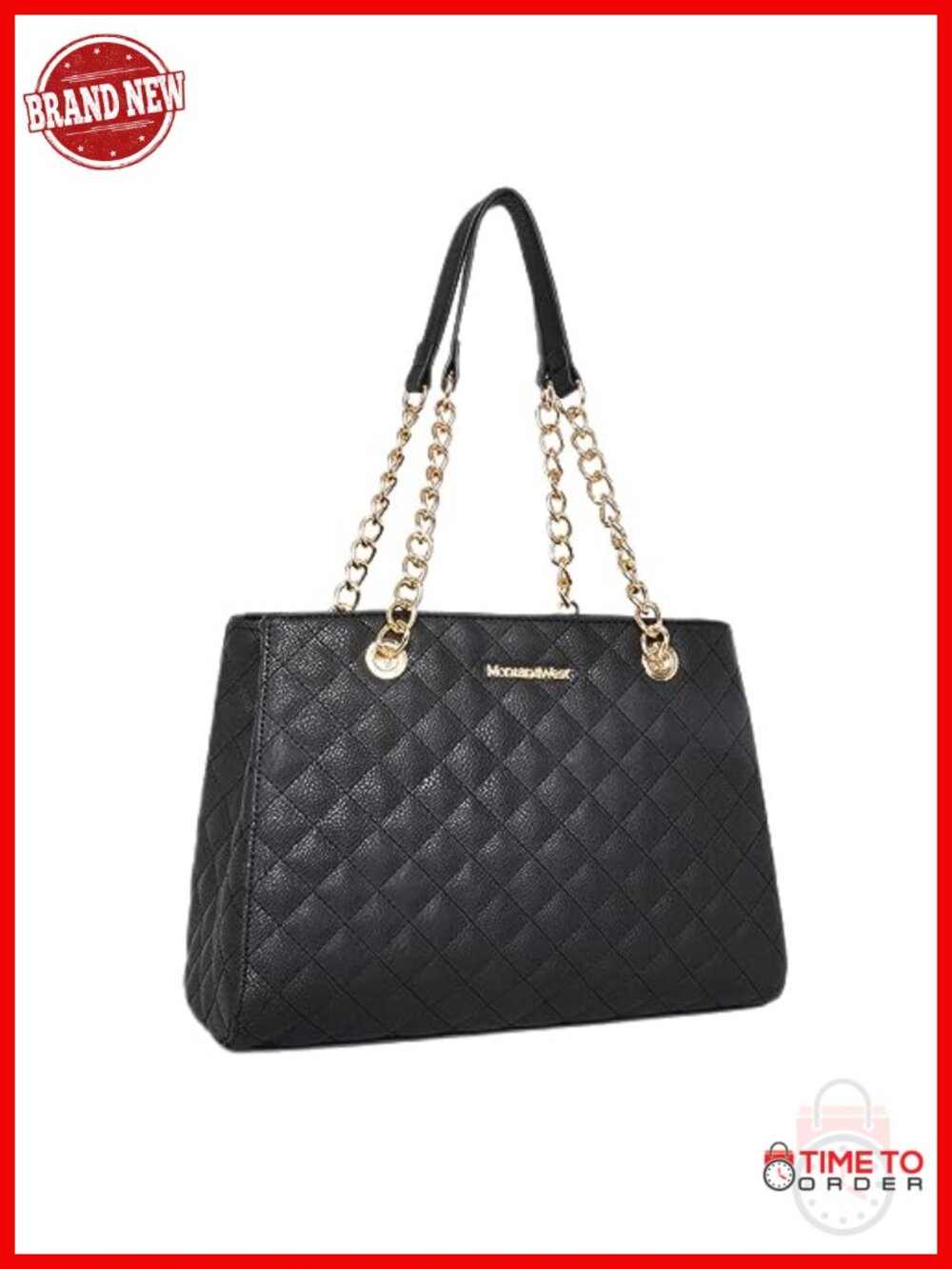 Quilted Faux Leather Tote Bag with Gold Chain Strap